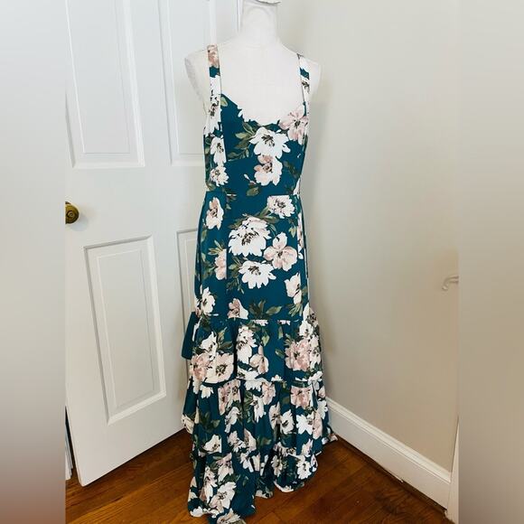 A&F Drama Ruffle Tiered Maxi Dress in Green Floral - Picture 6 of 12